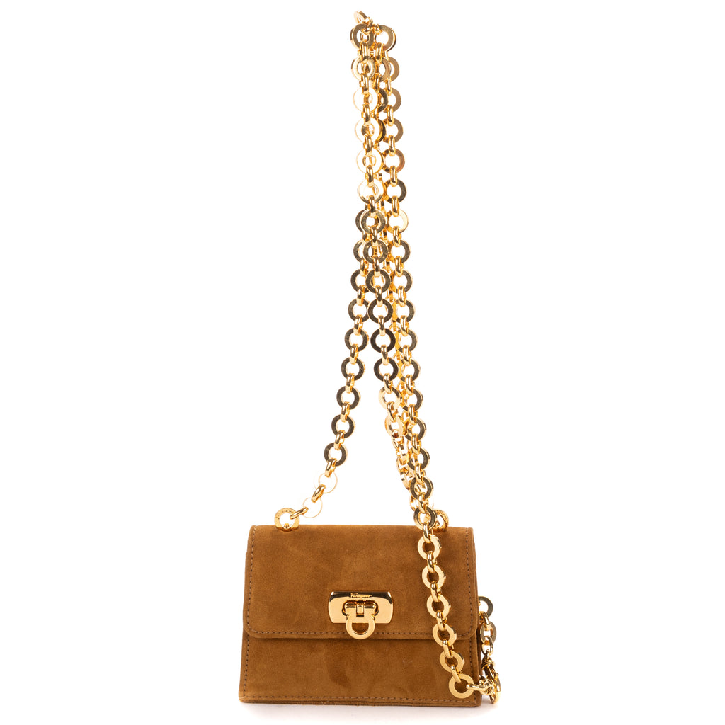 Shoulder Bag Mini Gancini Mini Light Brown Suede Leather