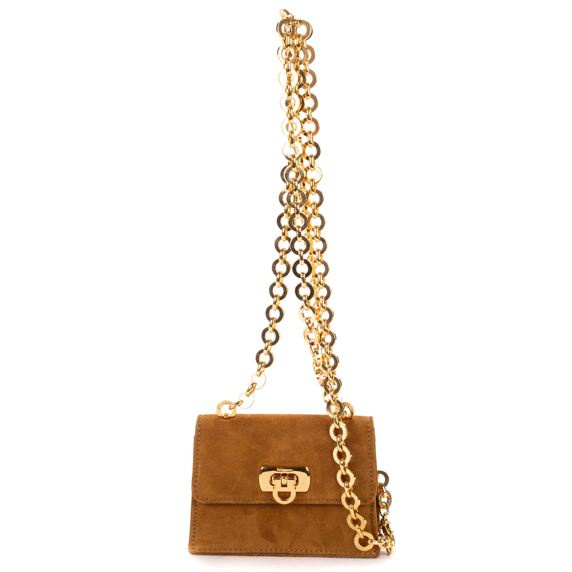 Shoulder Bag Mini Gancini Mini Light Brown Suede Leather