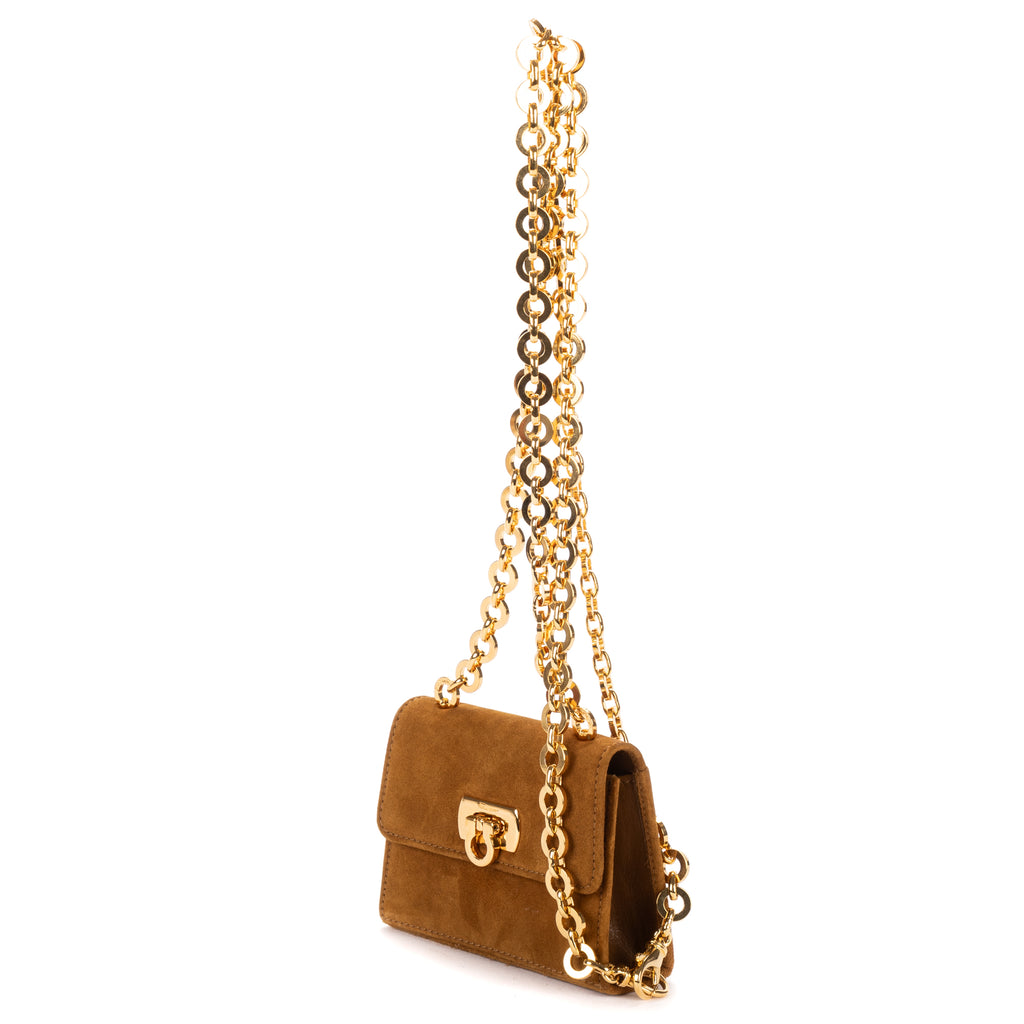 Shoulder Bag Mini Gancini Mini Light Brown Suede Leather