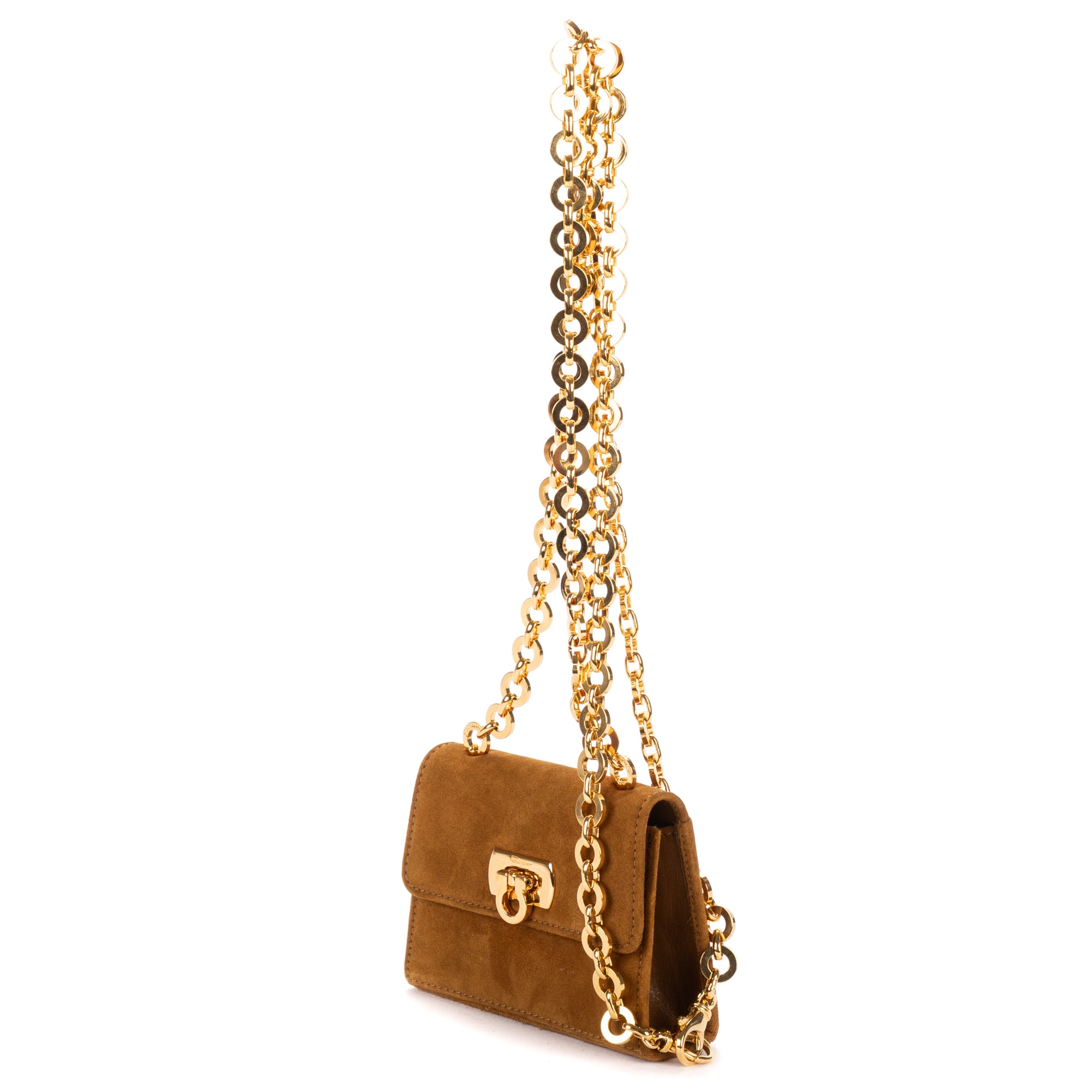 Shoulder Bag Mini Gancini Mini Light Brown Suede Leather