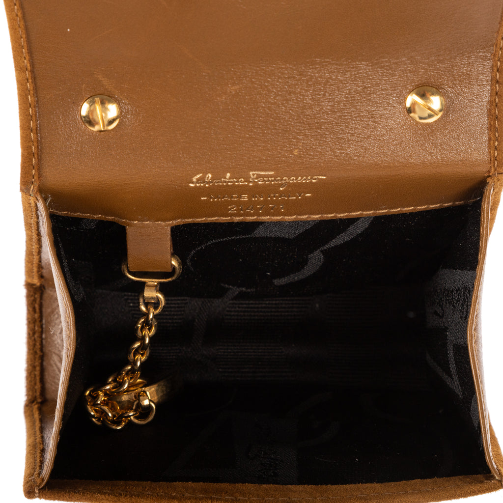 Shoulder Bag Mini Gancini Mini Light Brown Suede Leather