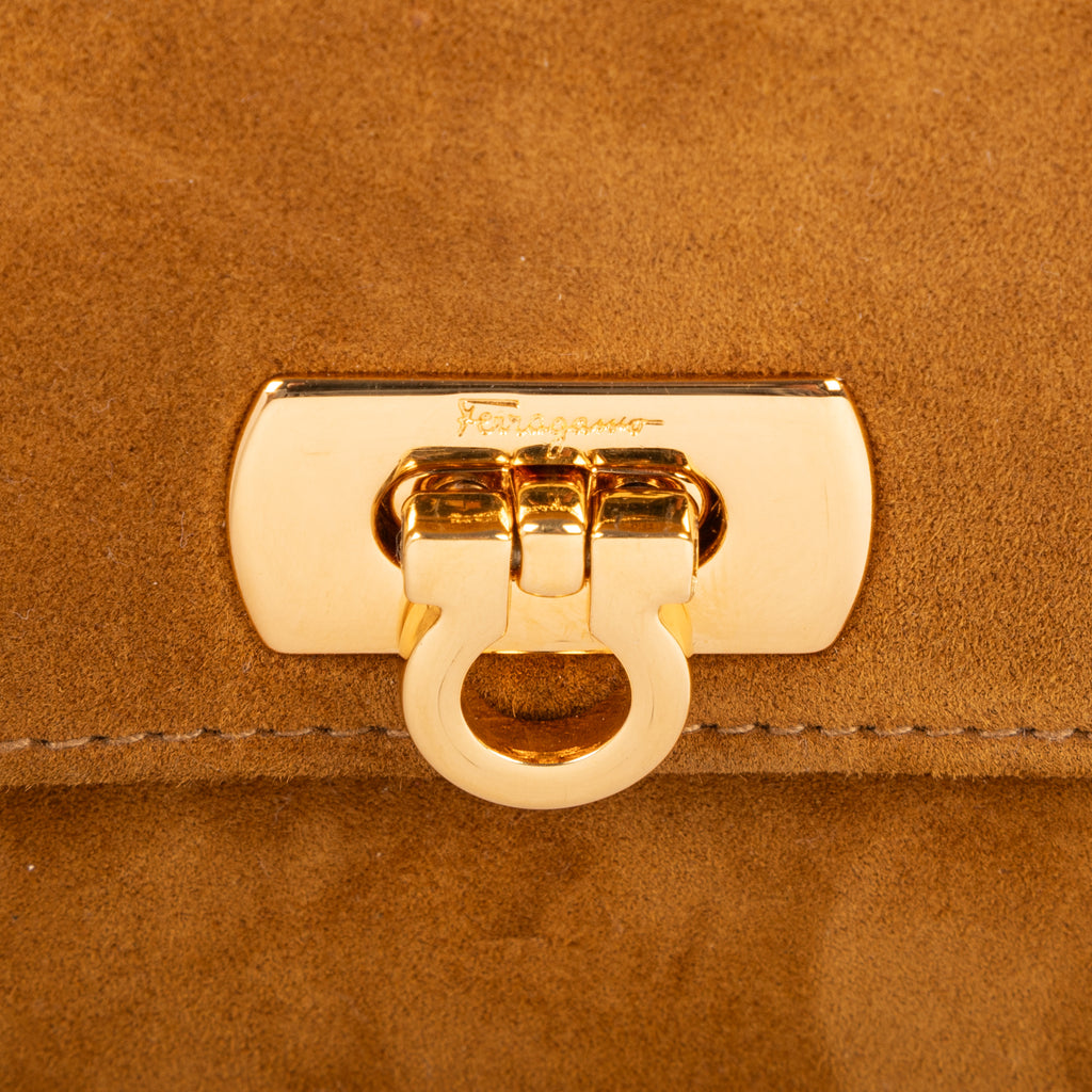 Shoulder Bag Mini Gancini Mini Light Brown Suede Leather