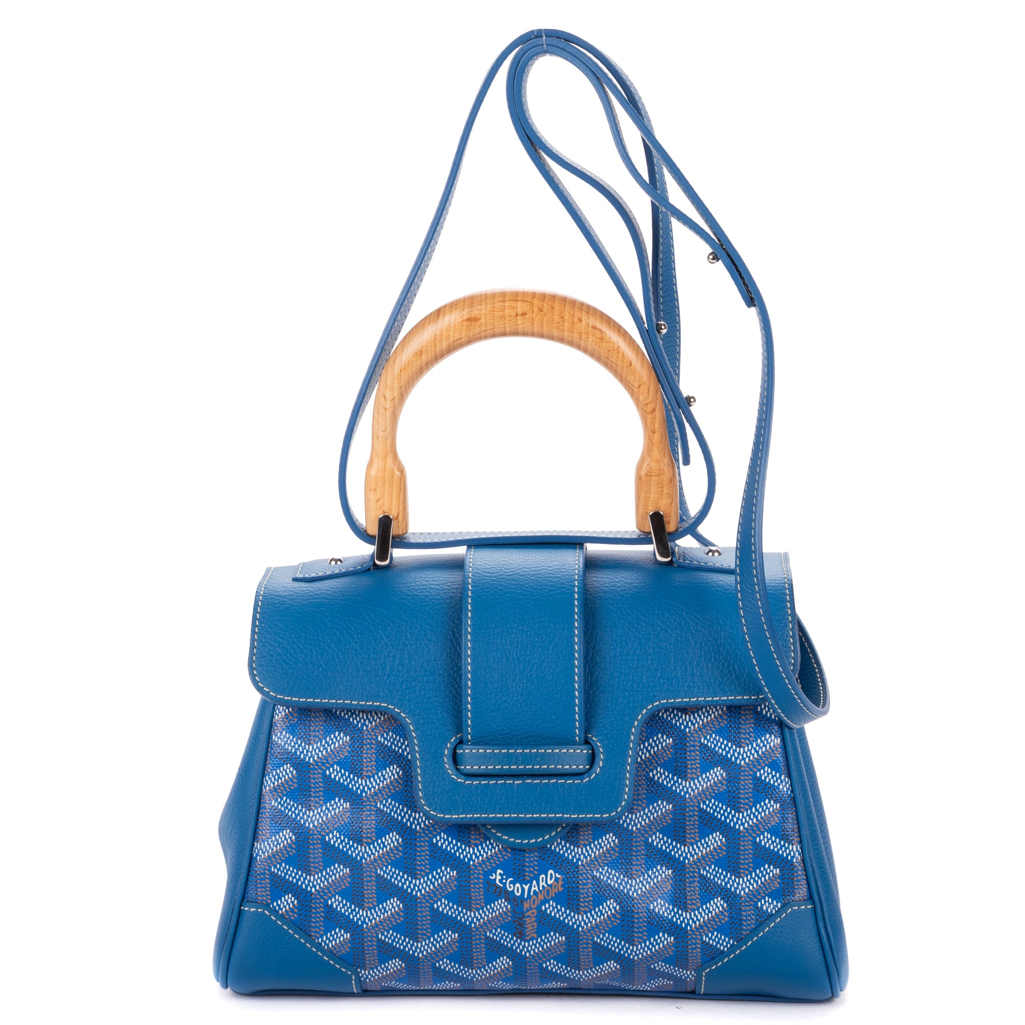 Shoulder Bag Saigon Mini Blue Calfskin Leather/Goyardine Canvas