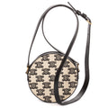 Shoulder Bag Round Purse Crossbody Black Triomphe Embroidery Canvas