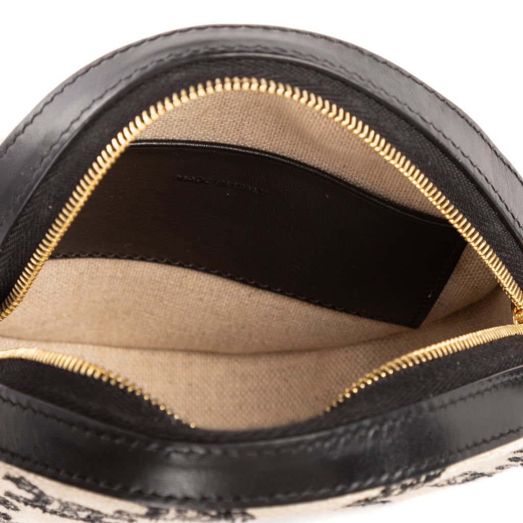 Shoulder Bag Round Purse Crossbody Black Triomphe Embroidery Canvas