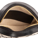 Shoulder Bag Round Purse Crossbody Black Triomphe Embroidery Canvas