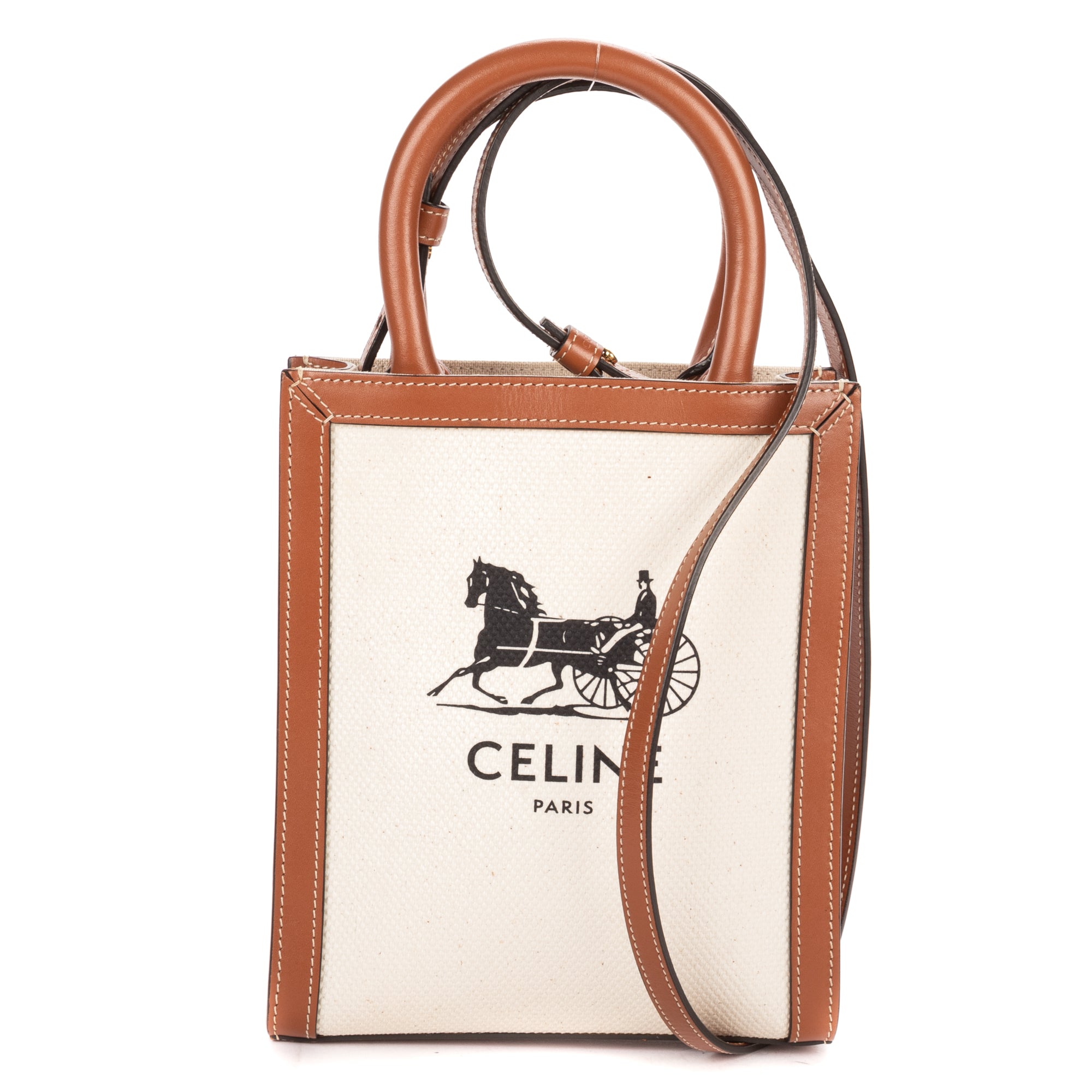 Shoulder Bag Mini Vertical Cabas Tote Mini Tan Carriage Print Canvas