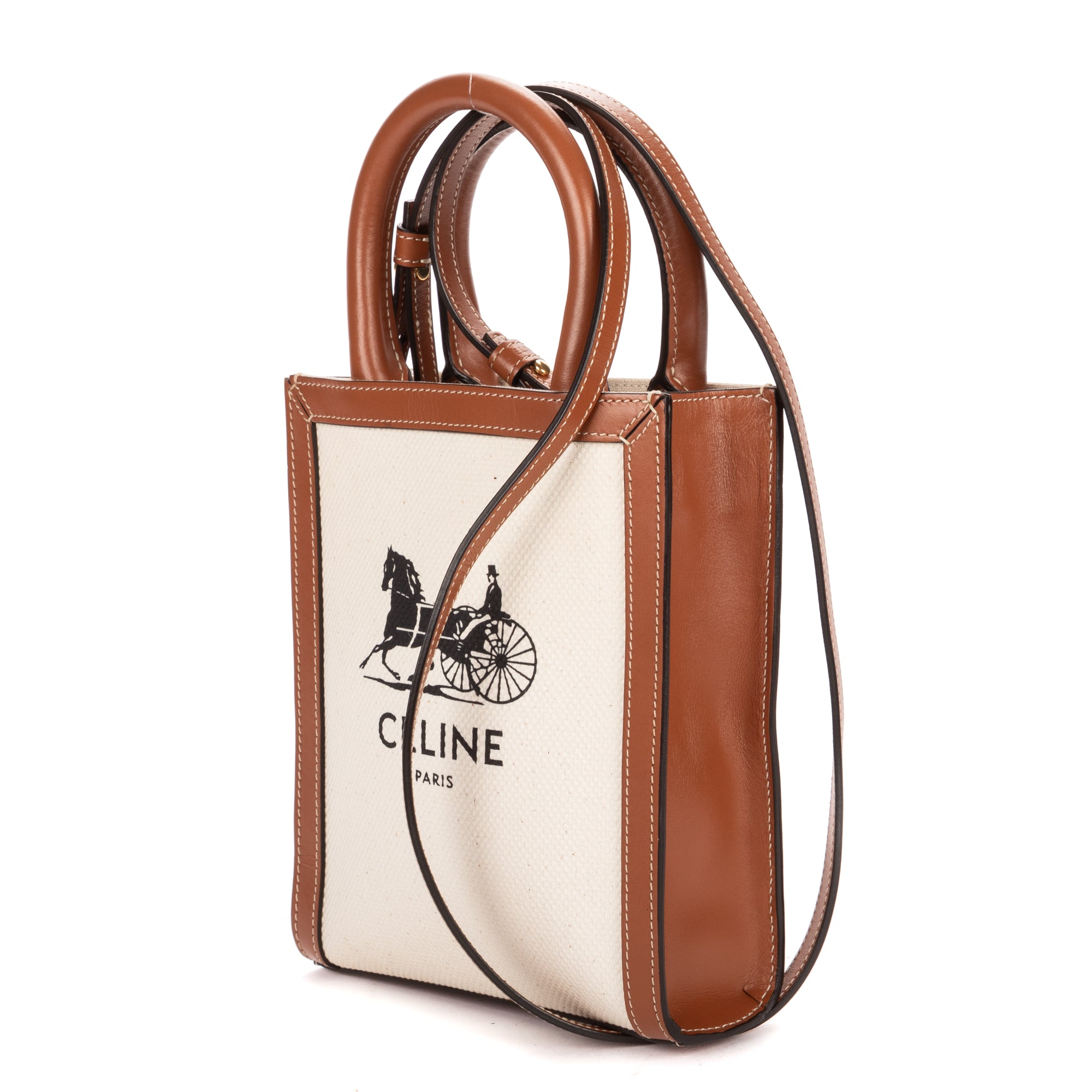 Shoulder Bag Mini Vertical Cabas Tote Mini Tan Carriage Print Canvas