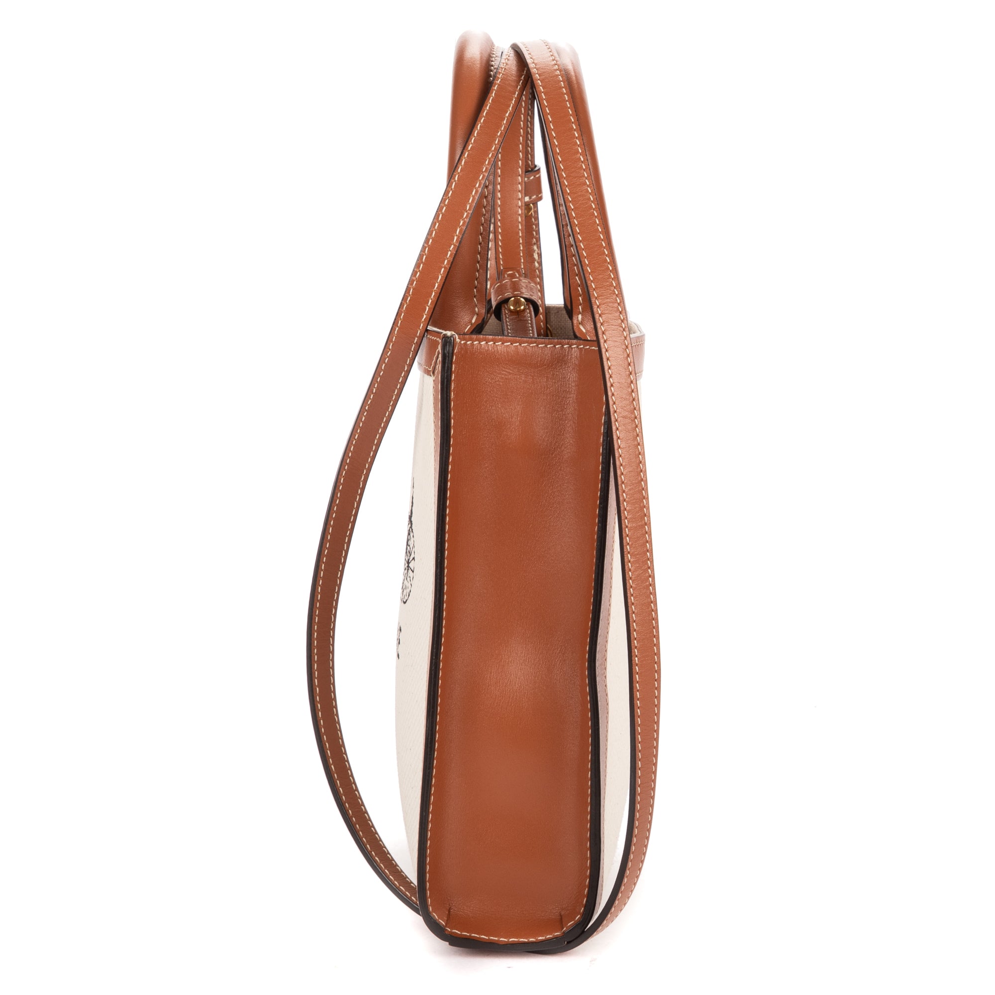 Shoulder Bag Mini Vertical Cabas Tote Mini Tan Carriage Print Canvas