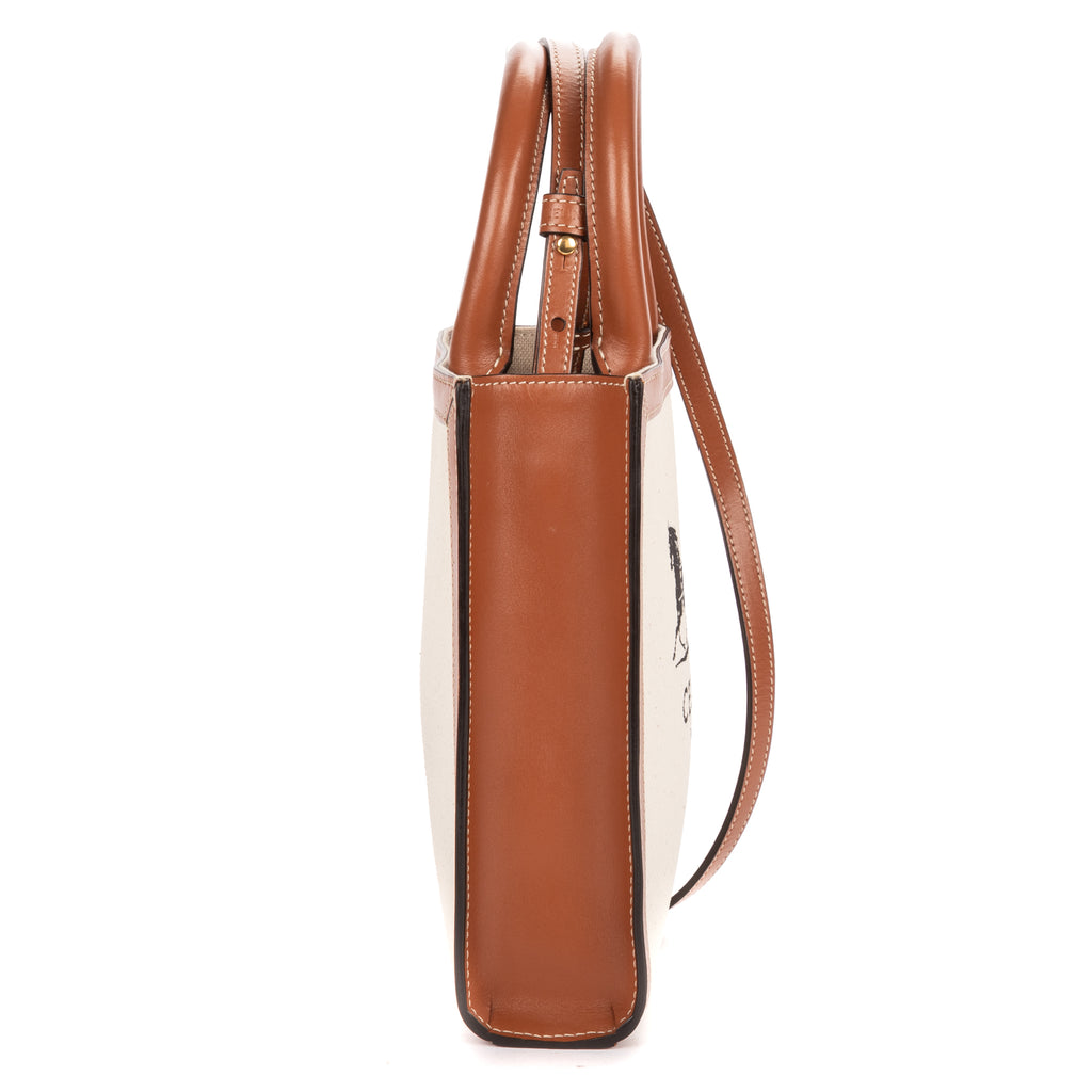 Shoulder Bag Mini Vertical Cabas Tote Mini Tan Carriage Print Canvas