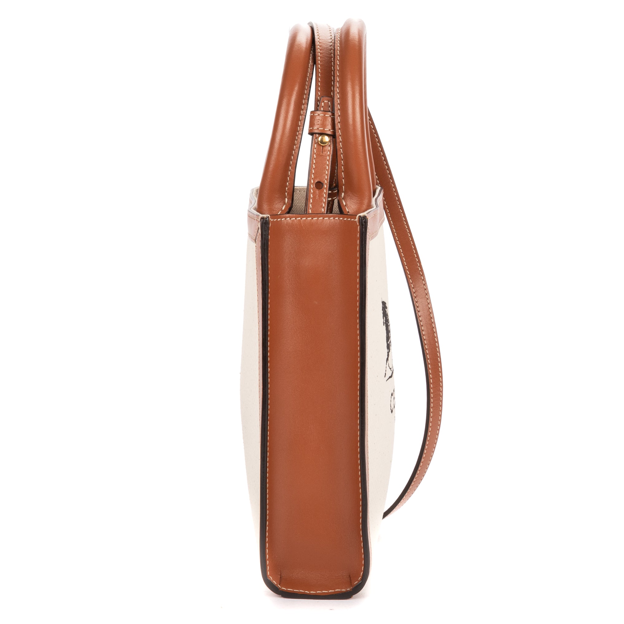 Shoulder Bag Mini Vertical Cabas Tote Mini Tan Carriage Print Canvas