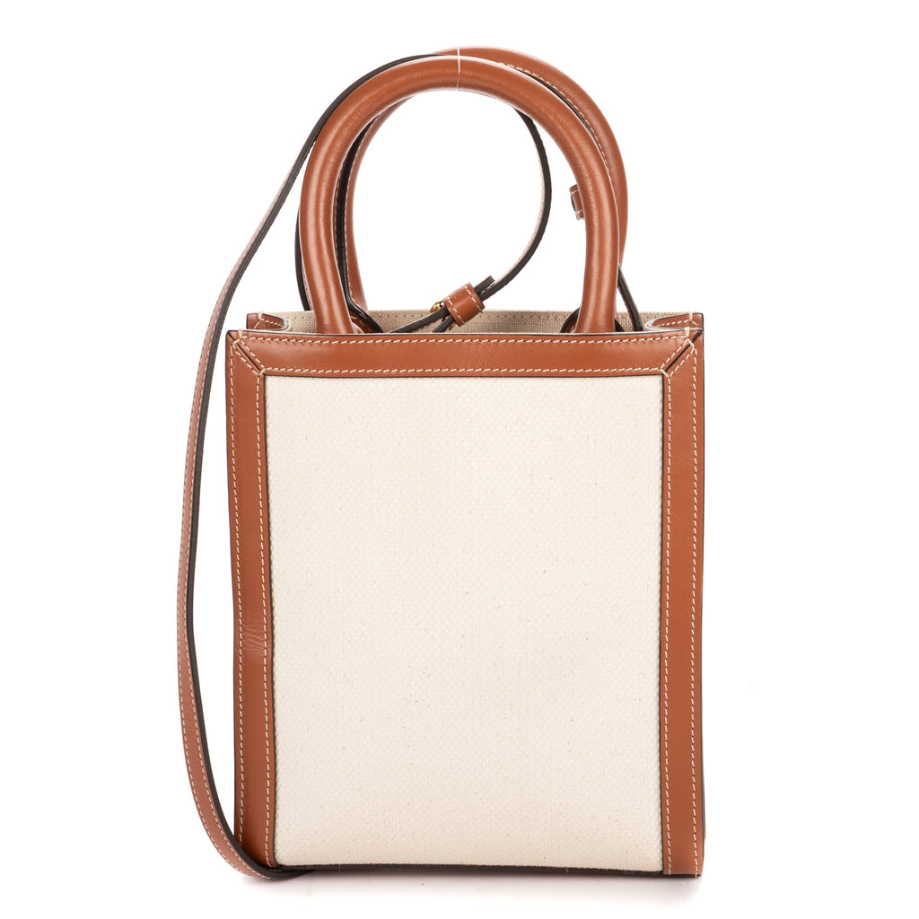 Shoulder Bag Mini Vertical Cabas Tote Mini Tan Carriage Print Canvas