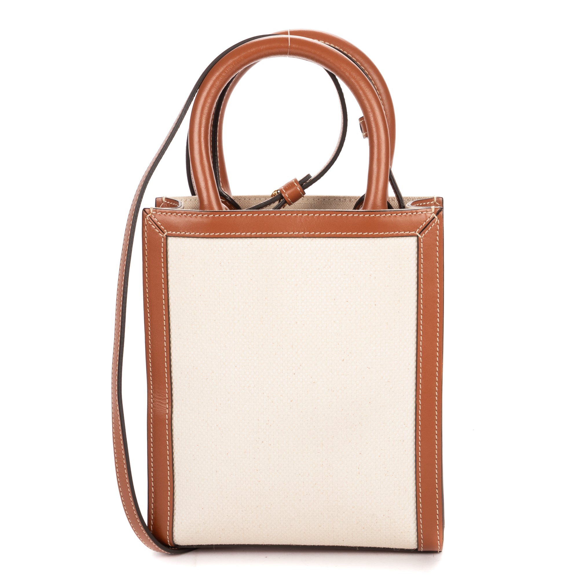 Shoulder Bag Mini Vertical Cabas Tote Mini Tan Carriage Print Canvas