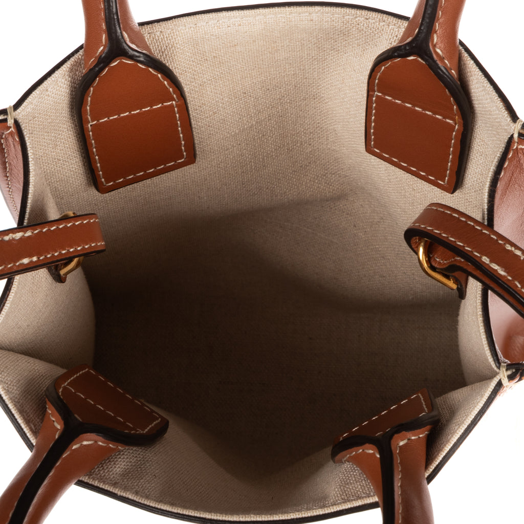 Shoulder Bag Mini Vertical Cabas Tote Mini Tan Carriage Print Canvas