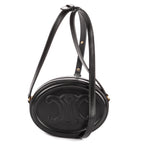 Shoulder Bag Oval Crossbody Black Smooth Calfskin Leather