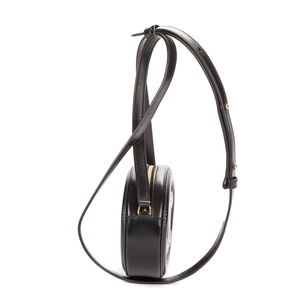 Shoulder Bag Oval Crossbody Black Smooth Calfskin Leather