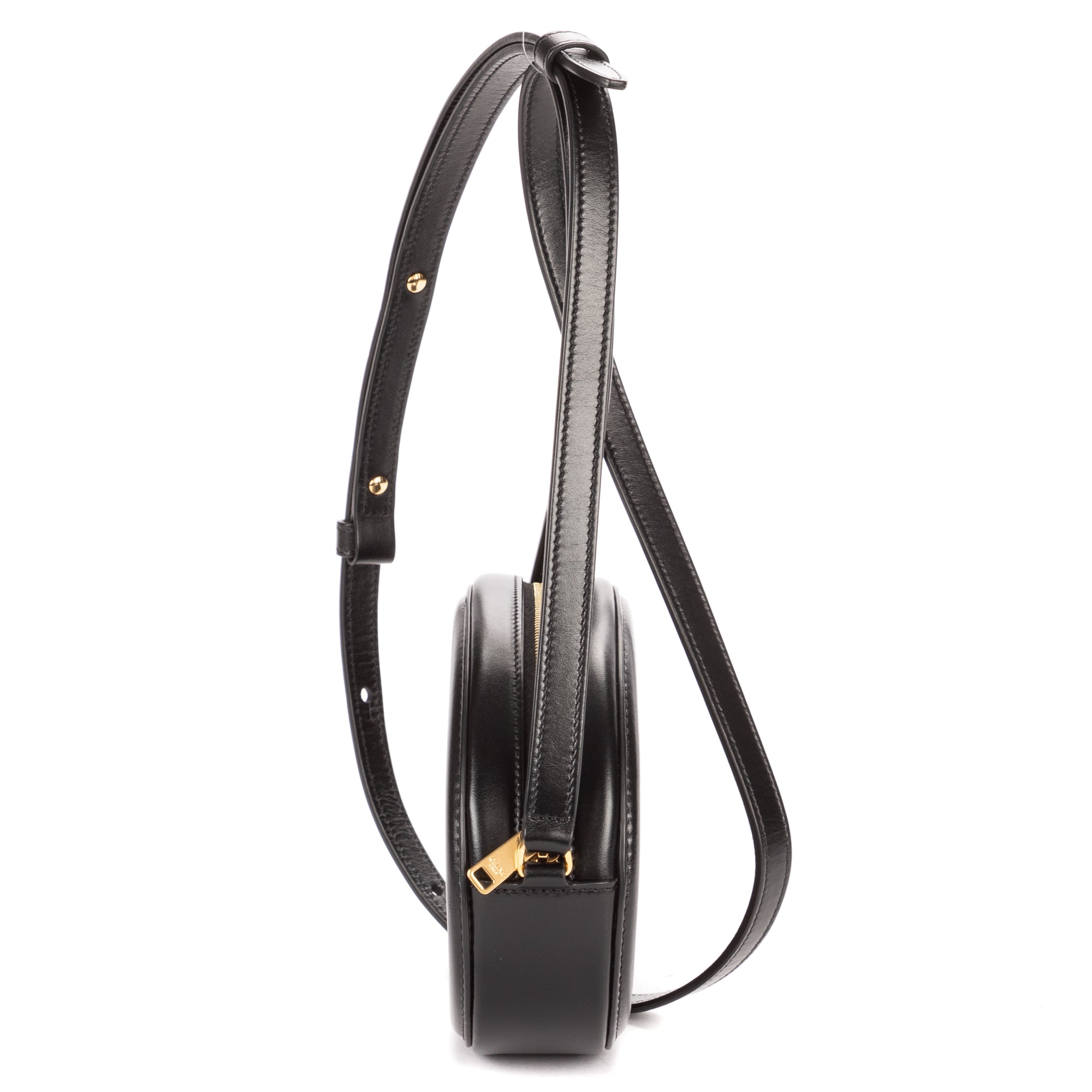 Shoulder Bag Oval Crossbody Black Smooth Calfskin Leather