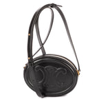 Shoulder Bag Oval Crossbody Black Smooth Calfskin Leather