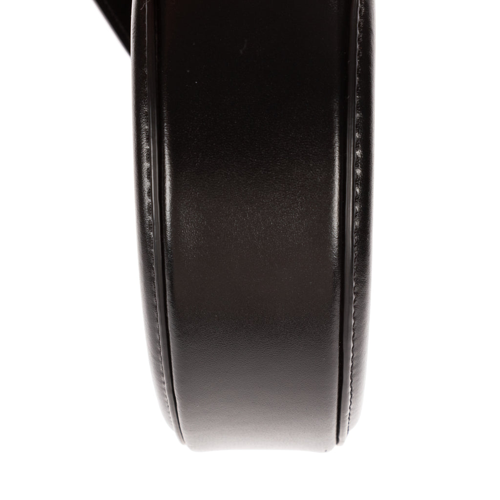 Shoulder Bag Oval Crossbody Black Smooth Calfskin Leather