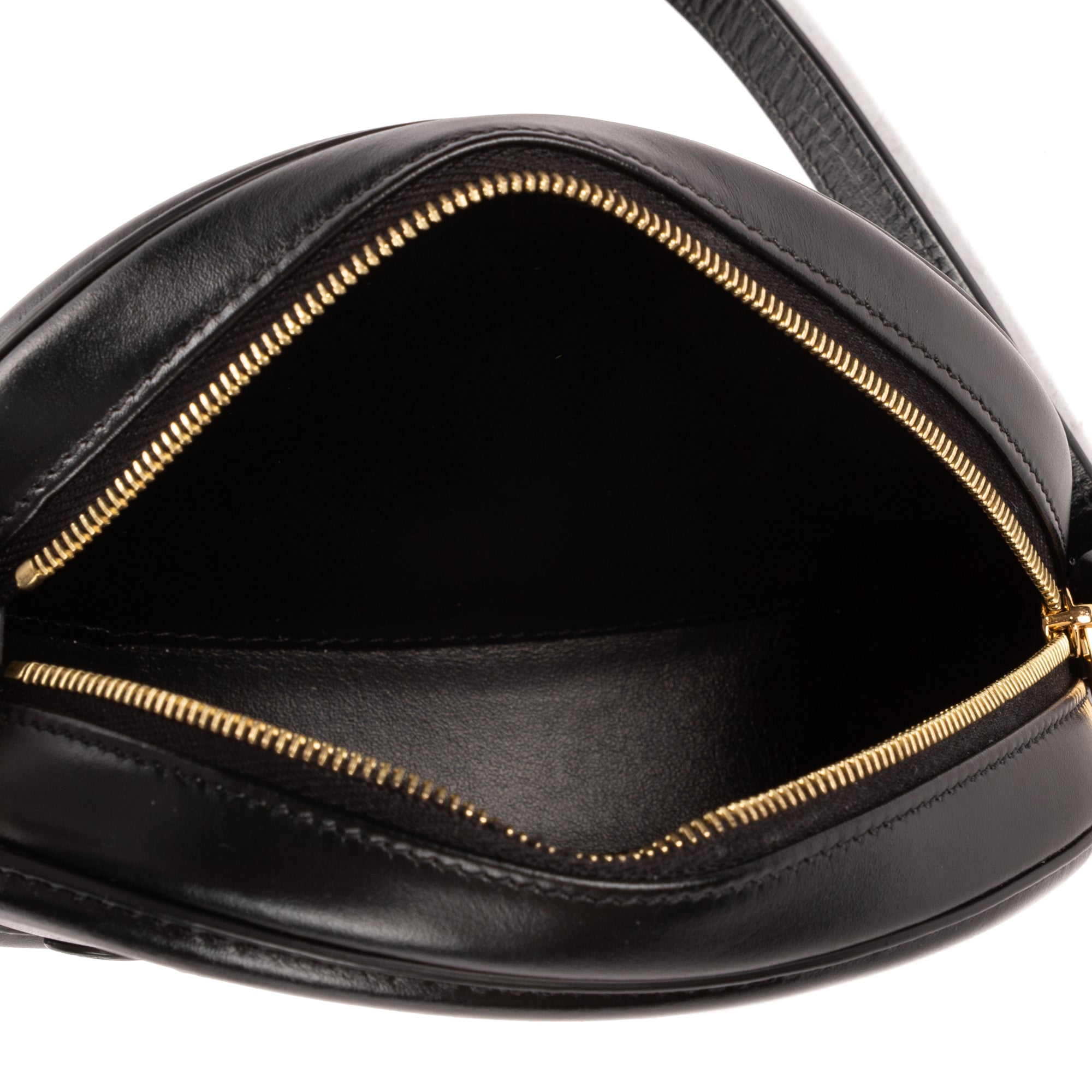 Shoulder Bag Oval Crossbody Black Smooth Calfskin Leather