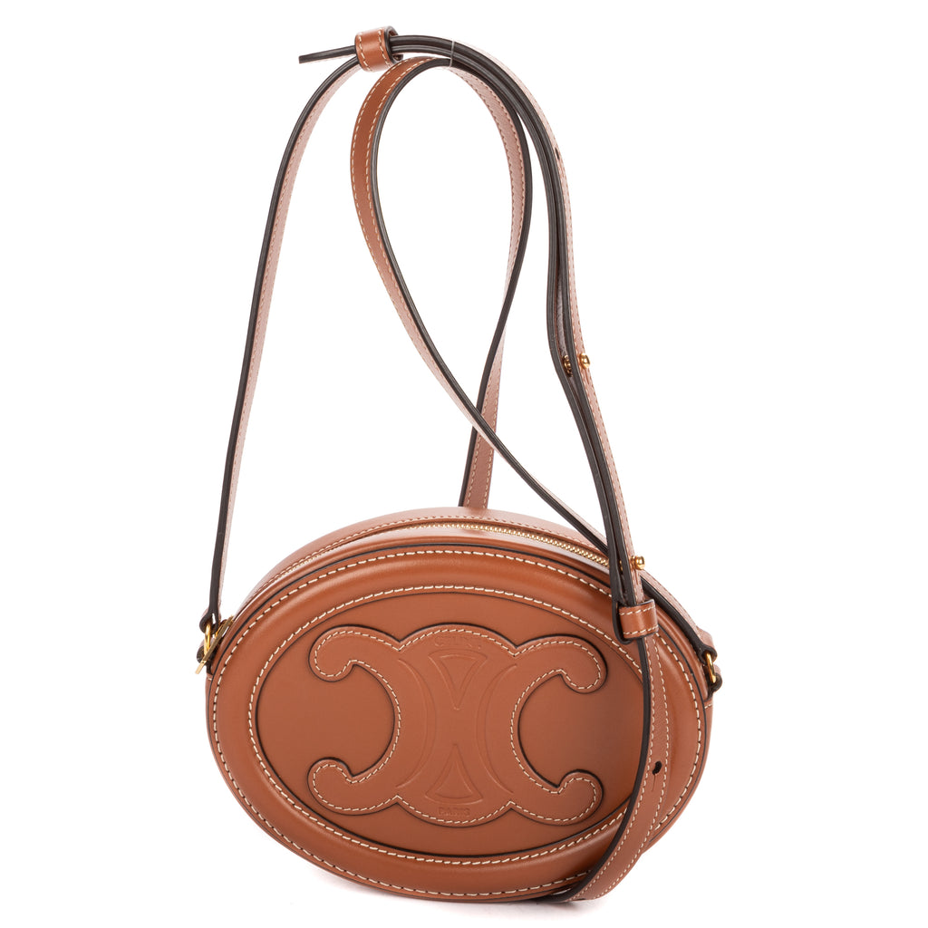 Shoulder Bag Oval Crossbody Tan Smooth Calfskin Leather