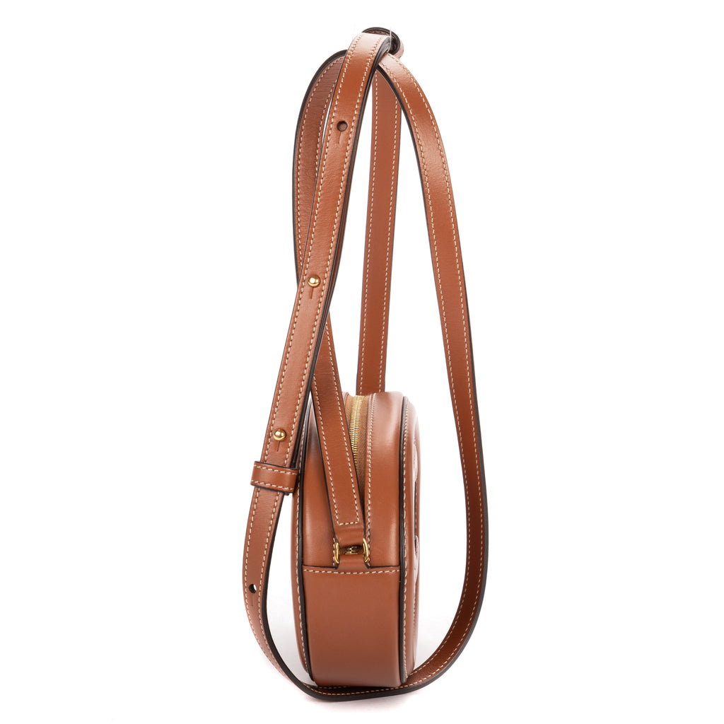 Shoulder Bag Oval Crossbody Tan Smooth Calfskin Leather