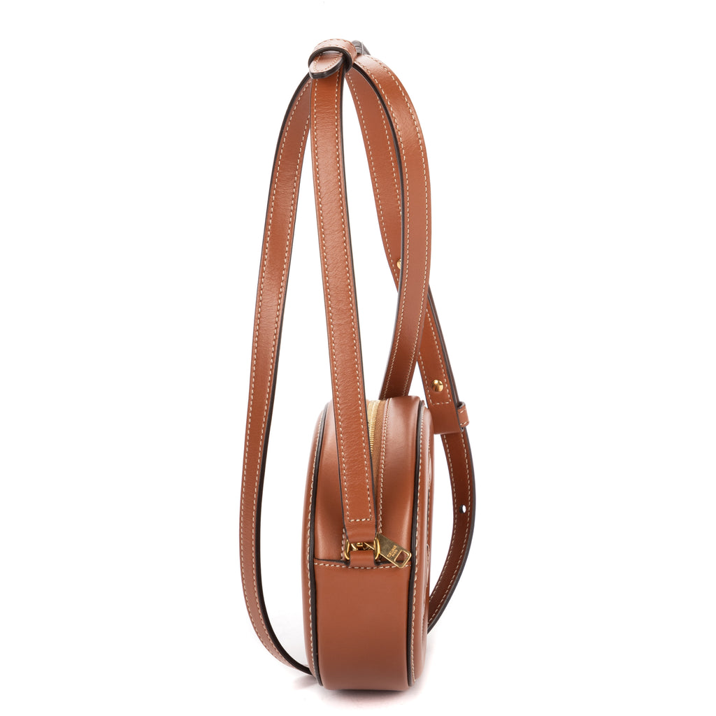 Shoulder Bag Oval Crossbody Tan Smooth Calfskin Leather
