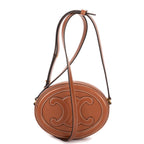 Shoulder Bag Oval Crossbody Tan Smooth Calfskin Leather