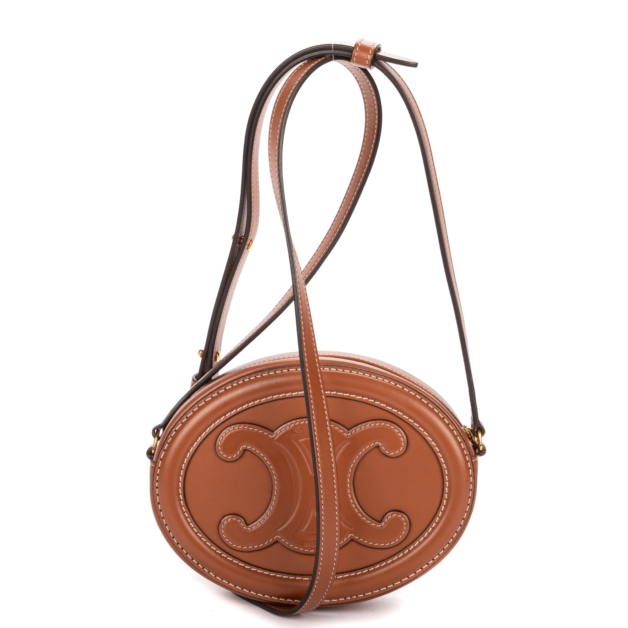 Shoulder Bag Oval Crossbody Tan Smooth Calfskin Leather