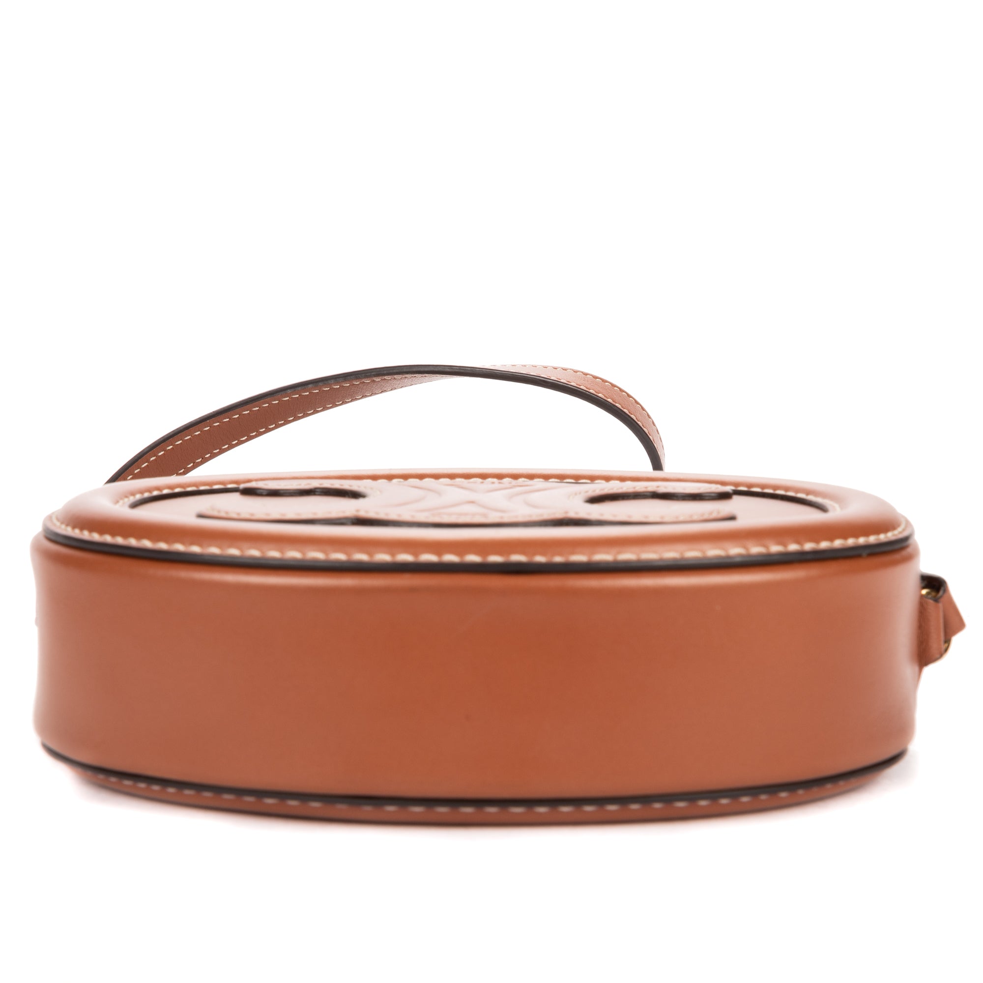 Shoulder Bag Oval Crossbody Tan Smooth Calfskin Leather