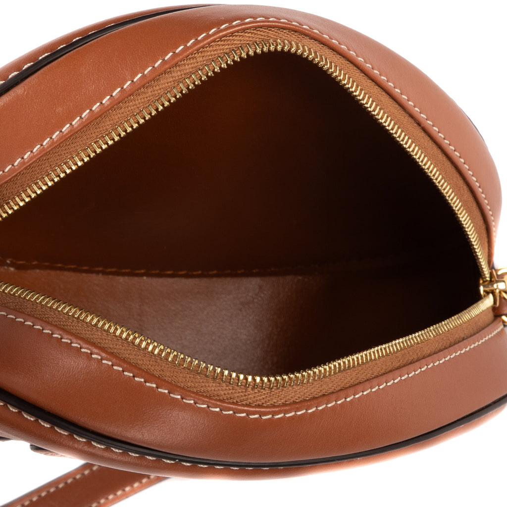 Shoulder Bag Oval Crossbody Tan Smooth Calfskin Leather