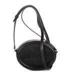Shoulder Bag Oval Crossbody Black Smooth Calfskin Leather