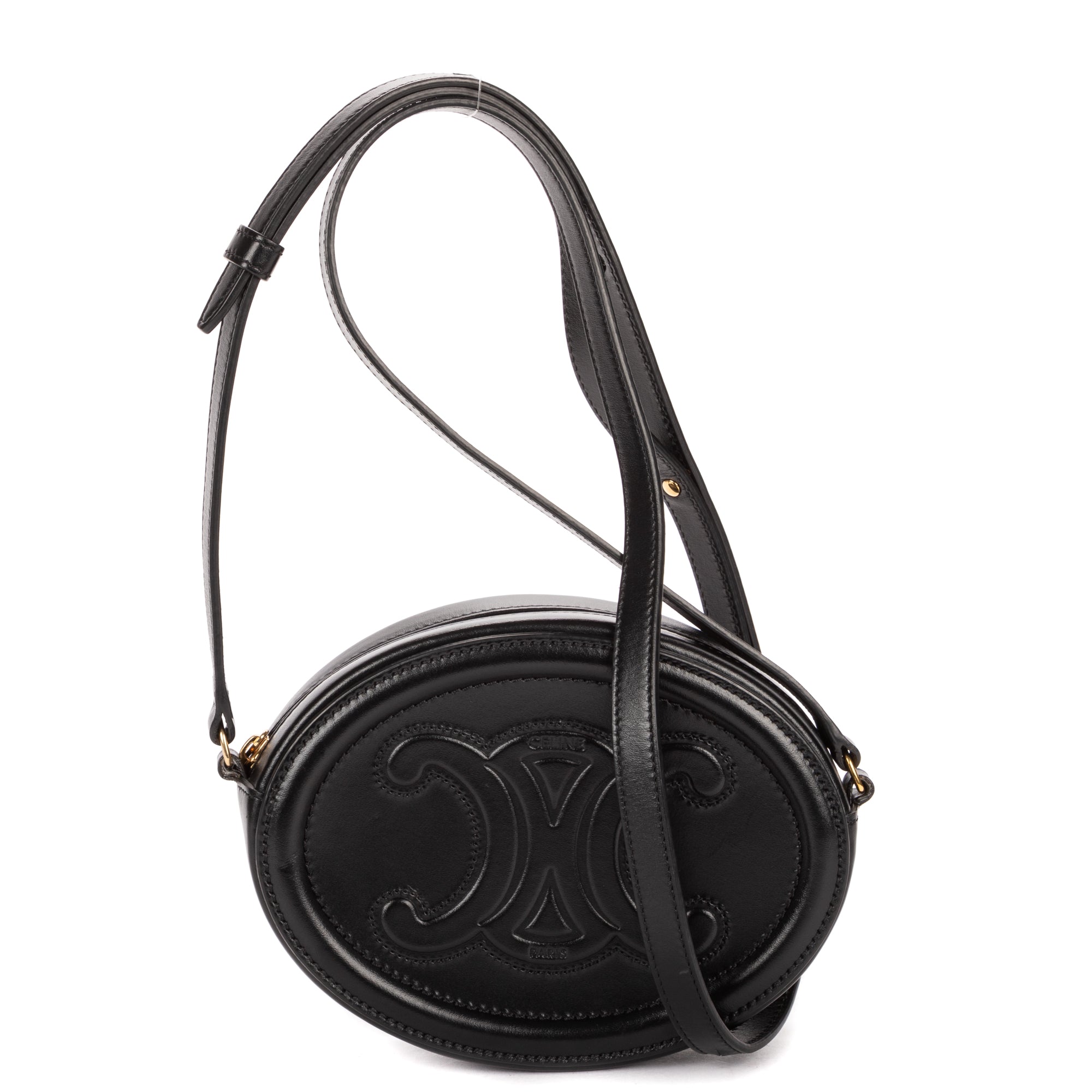 Shoulder Bag Oval Crossbody Black Smooth Calfskin Leather