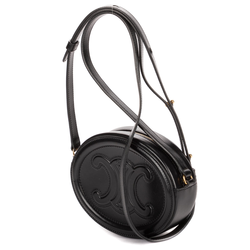 Shoulder Bag Oval Crossbody Black Smooth Calfskin Leather