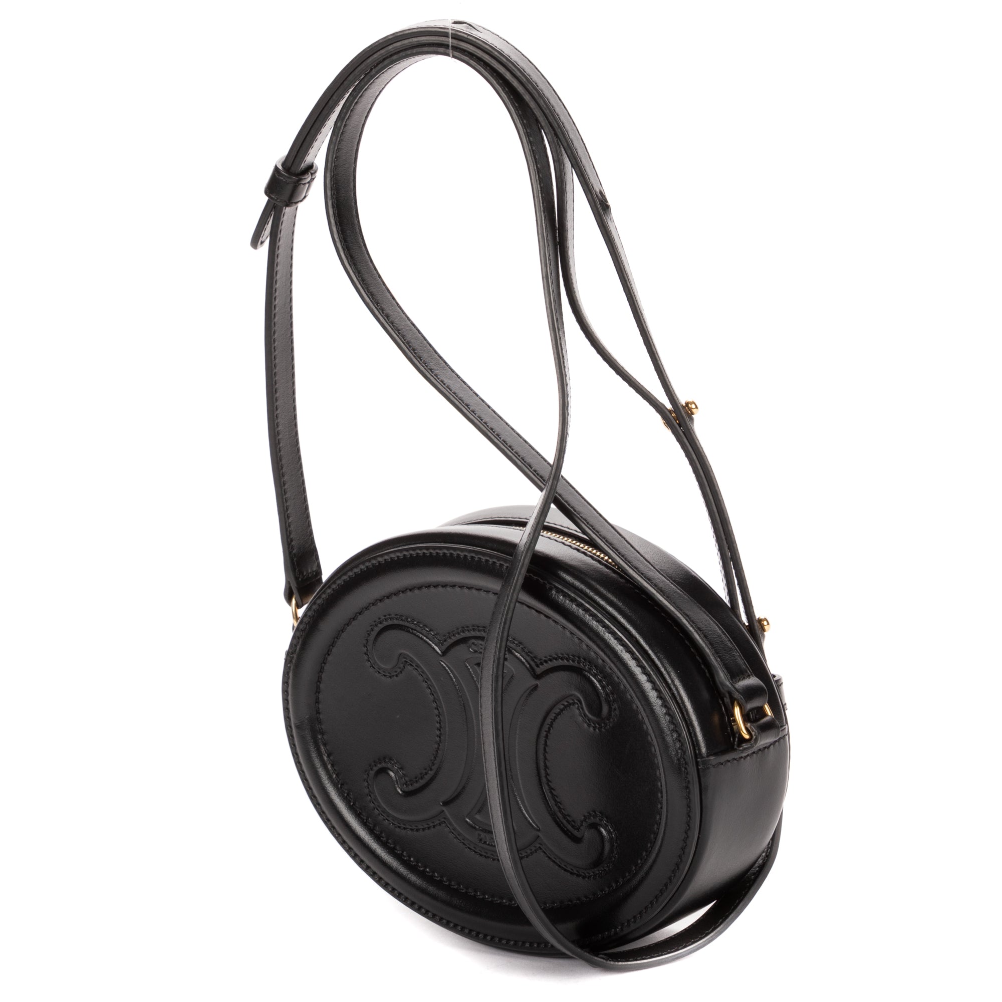 Shoulder Bag Oval Crossbody Black Smooth Calfskin Leather