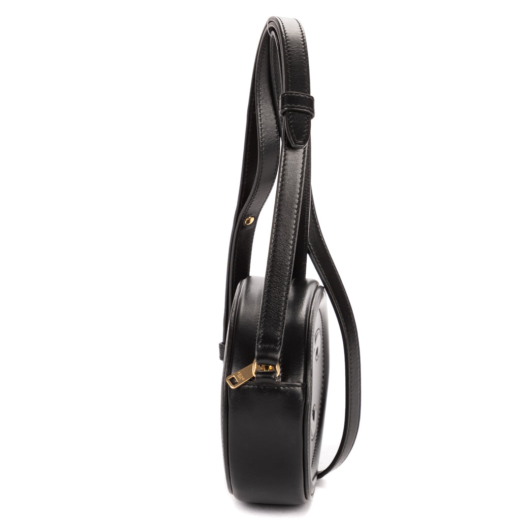 Shoulder Bag Oval Crossbody Black Smooth Calfskin Leather