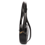 Shoulder Bag Oval Crossbody Black Smooth Calfskin Leather