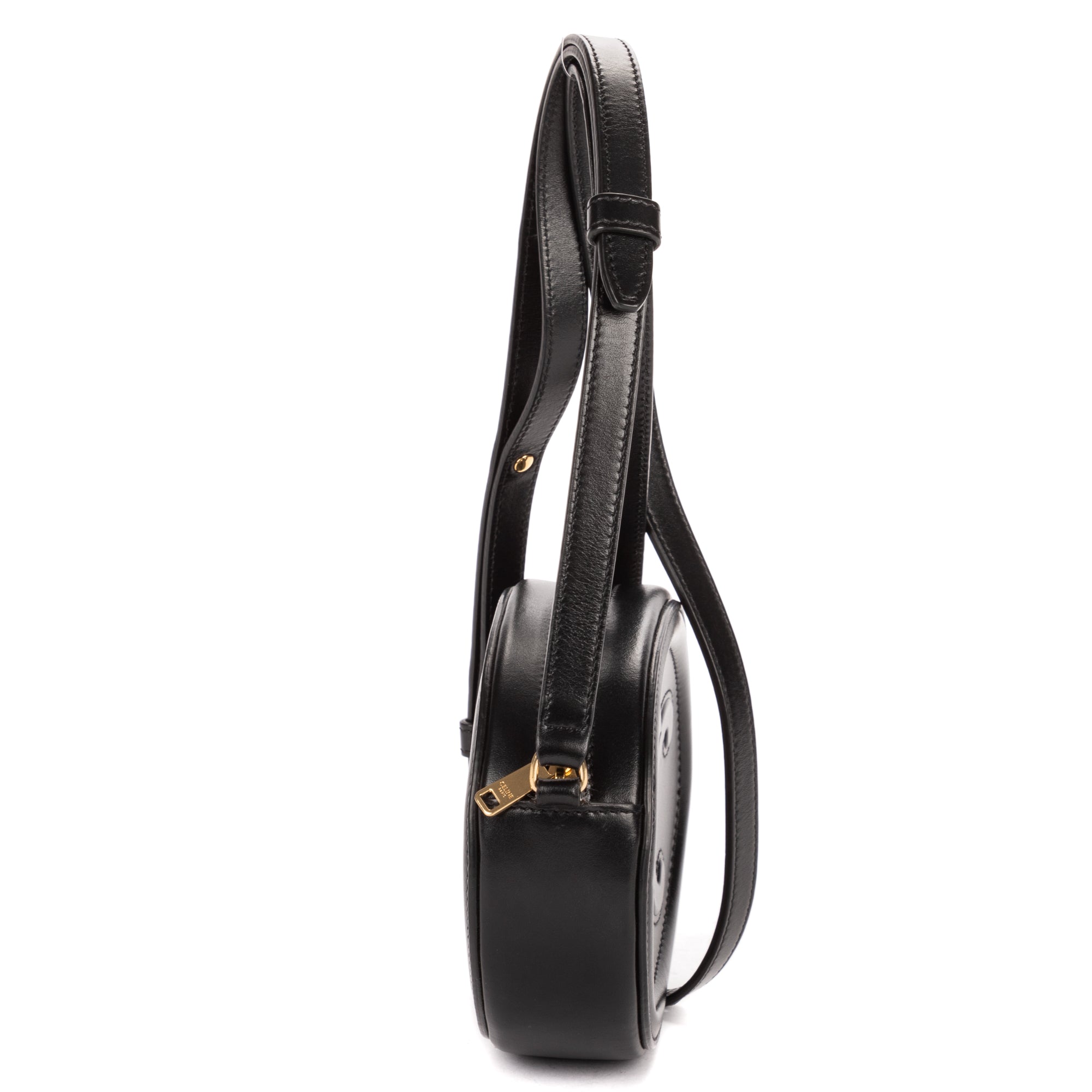 Shoulder Bag Oval Crossbody Black Smooth Calfskin Leather