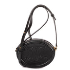 Shoulder Bag Oval Crossbody Black Smooth Calfskin Leather