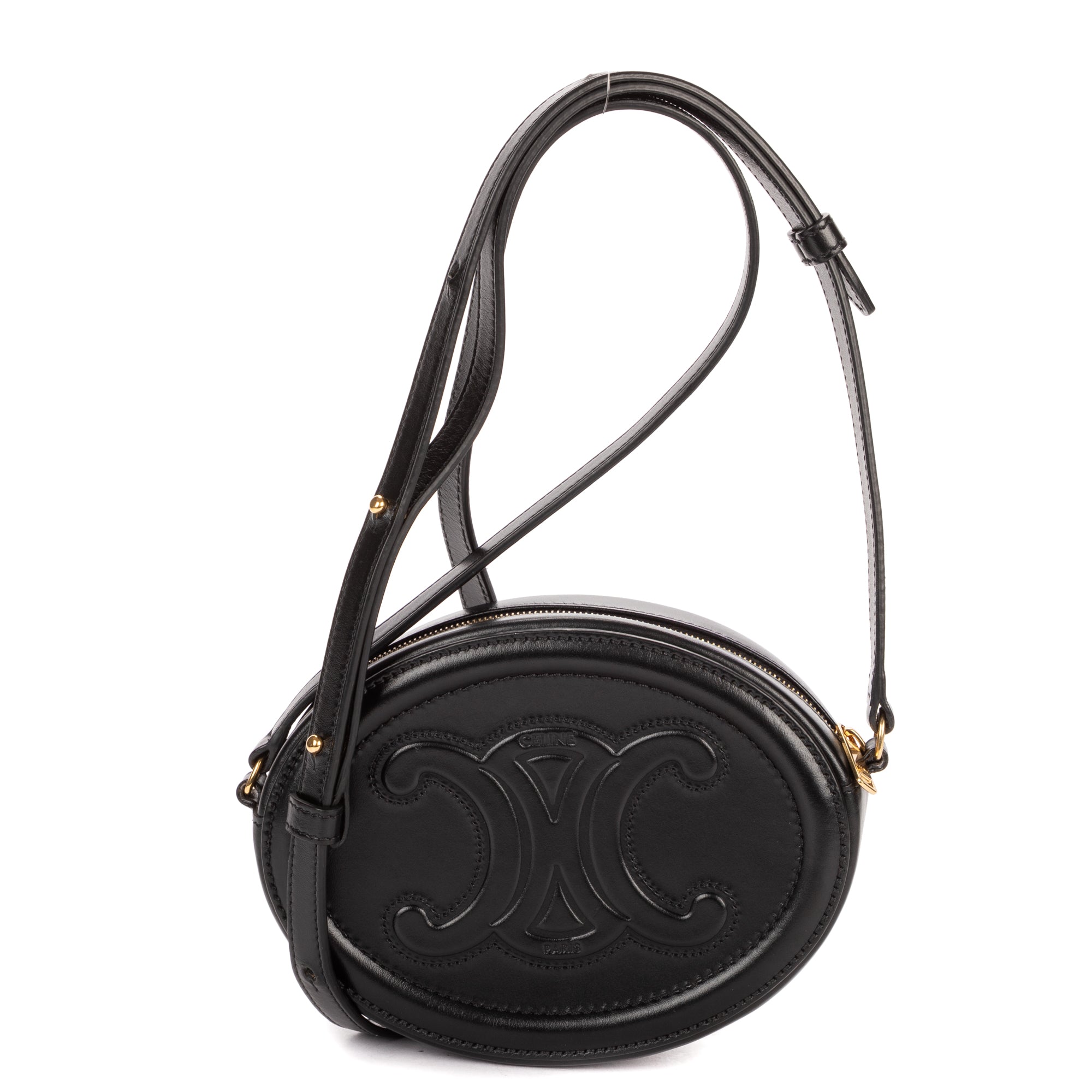 Shoulder Bag Oval Crossbody Black Smooth Calfskin Leather