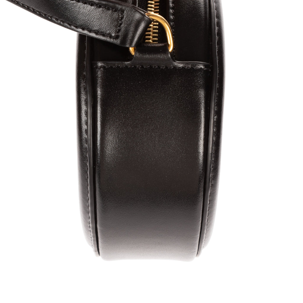 Shoulder Bag Oval Crossbody Black Smooth Calfskin Leather
