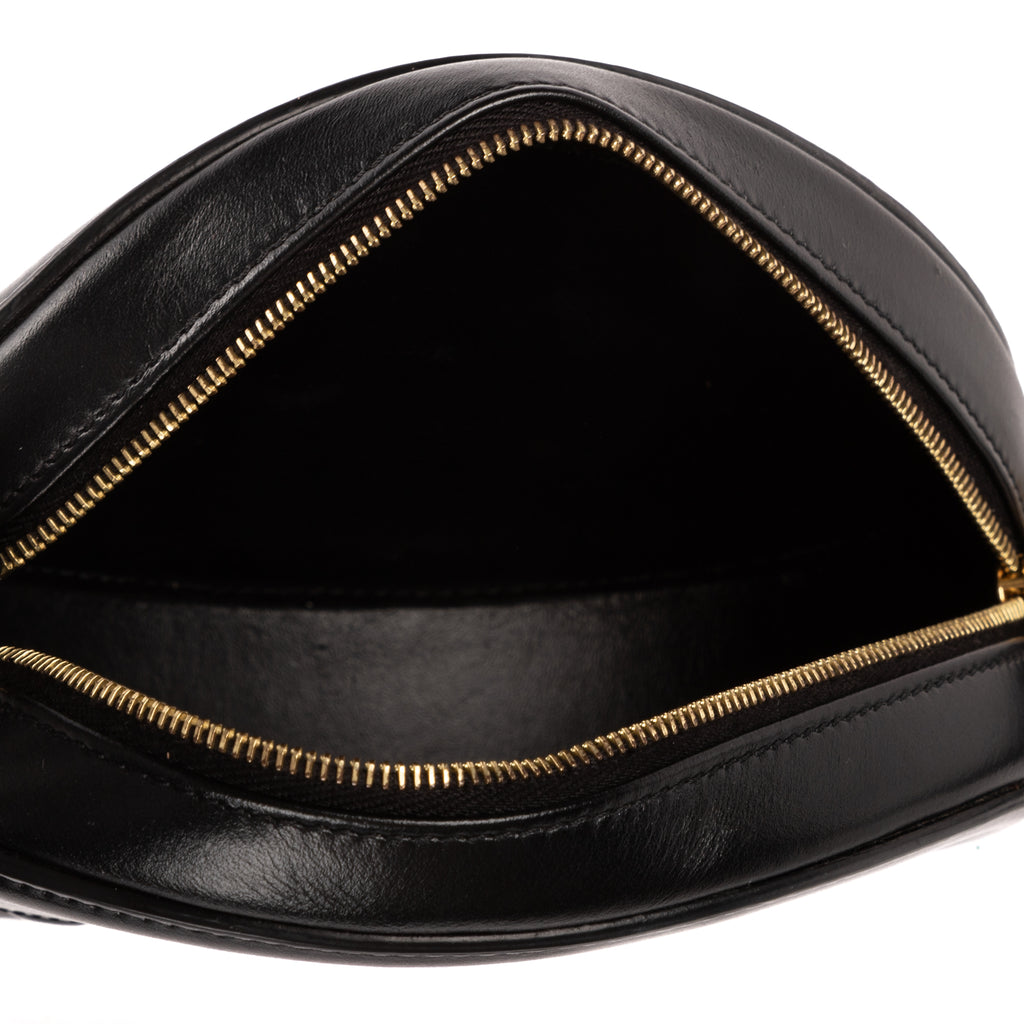 Shoulder Bag Oval Crossbody Black Smooth Calfskin Leather