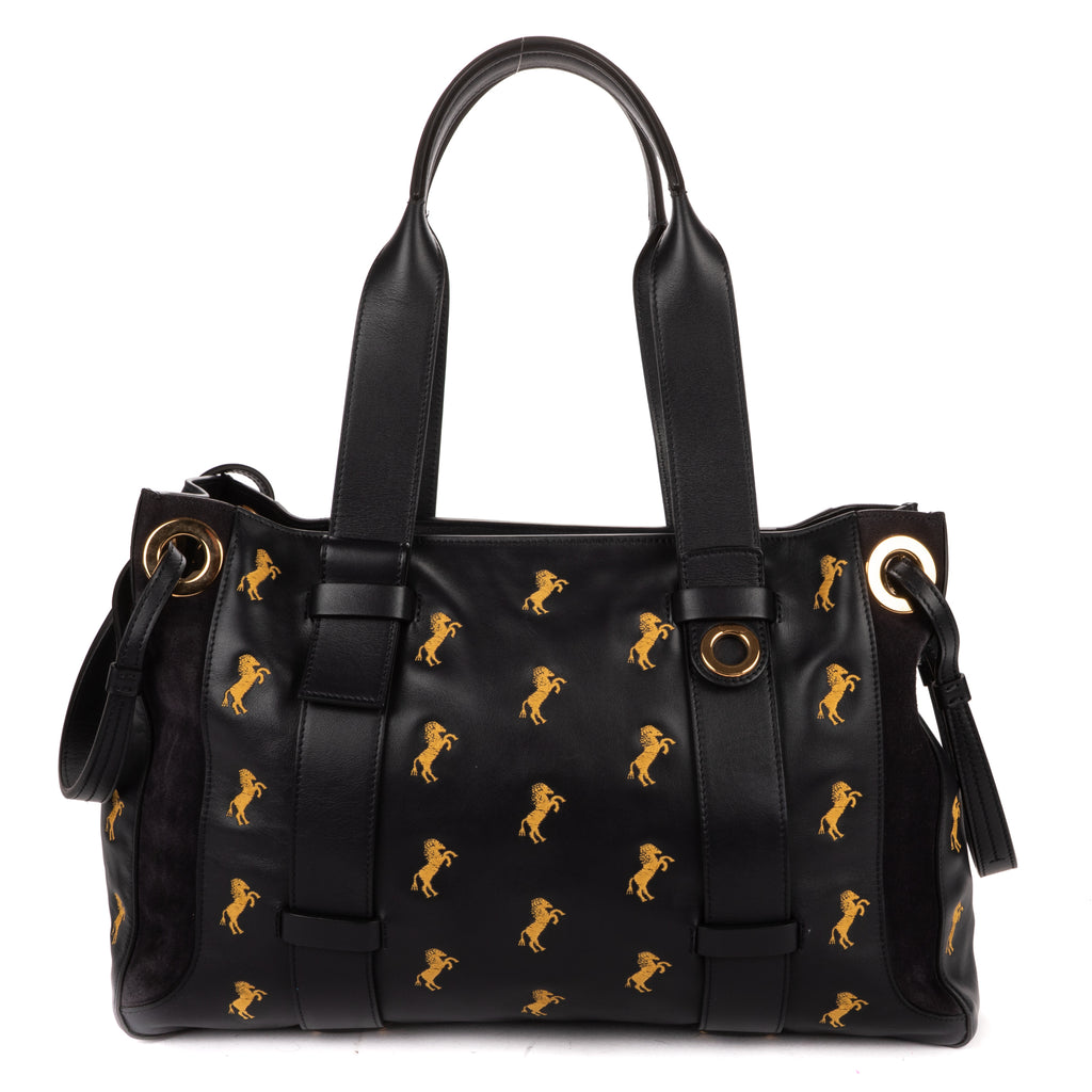 Shoulder Bag Tao Zipped Tote Black Embrodered Calfskin Leather