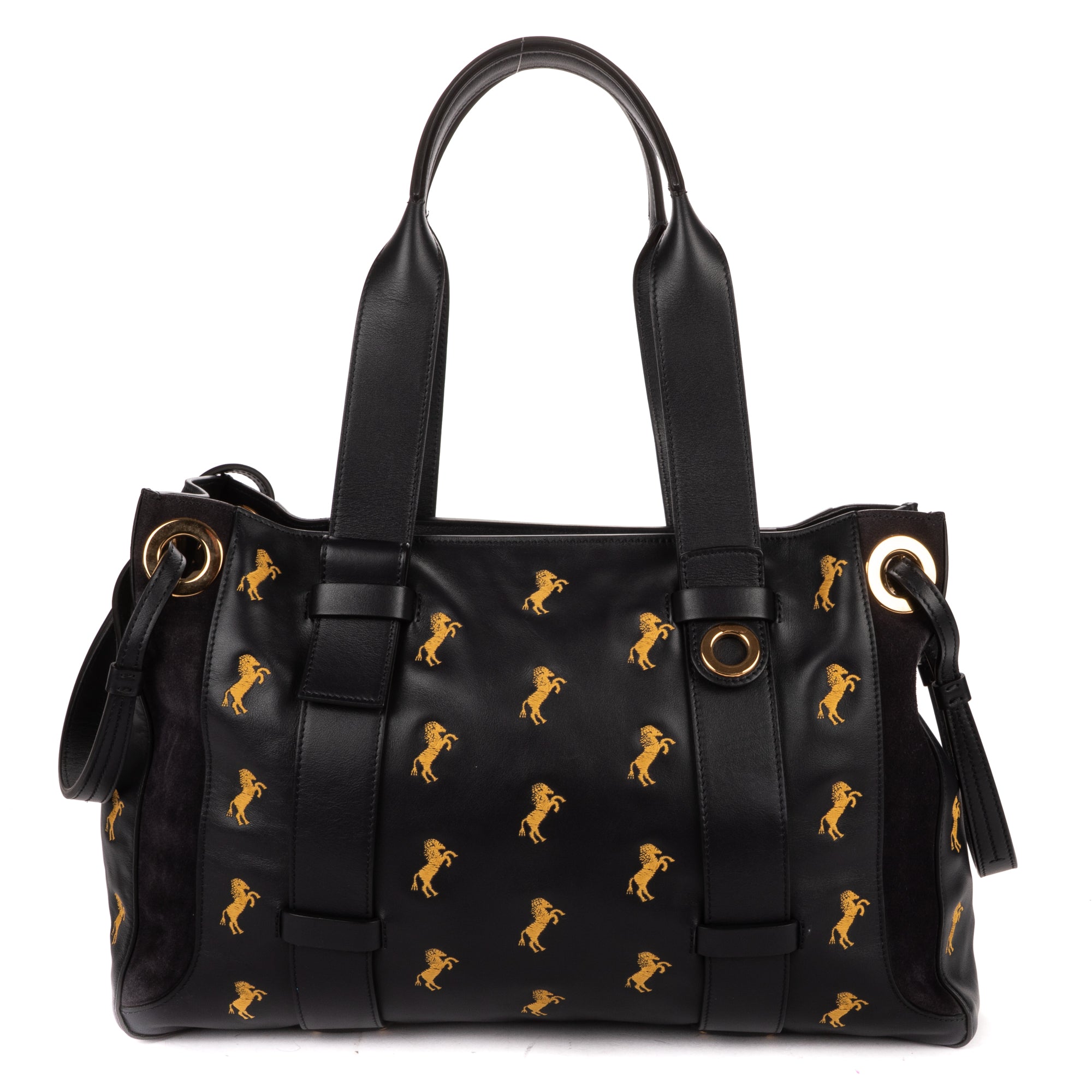 Shoulder Bag Tao Zipped Tote Black Embrodered Calfskin Leather