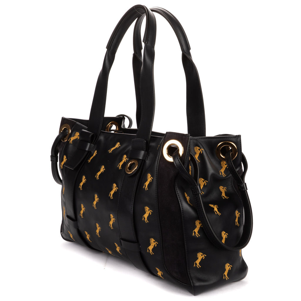 Shoulder Bag Tao Zipped Tote Black Embrodered Calfskin Leather