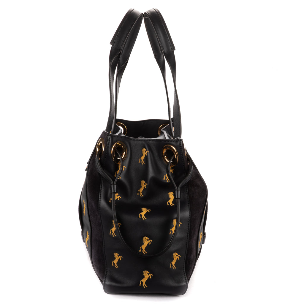 Shoulder Bag Tao Zipped Tote Black Embrodered Calfskin Leather