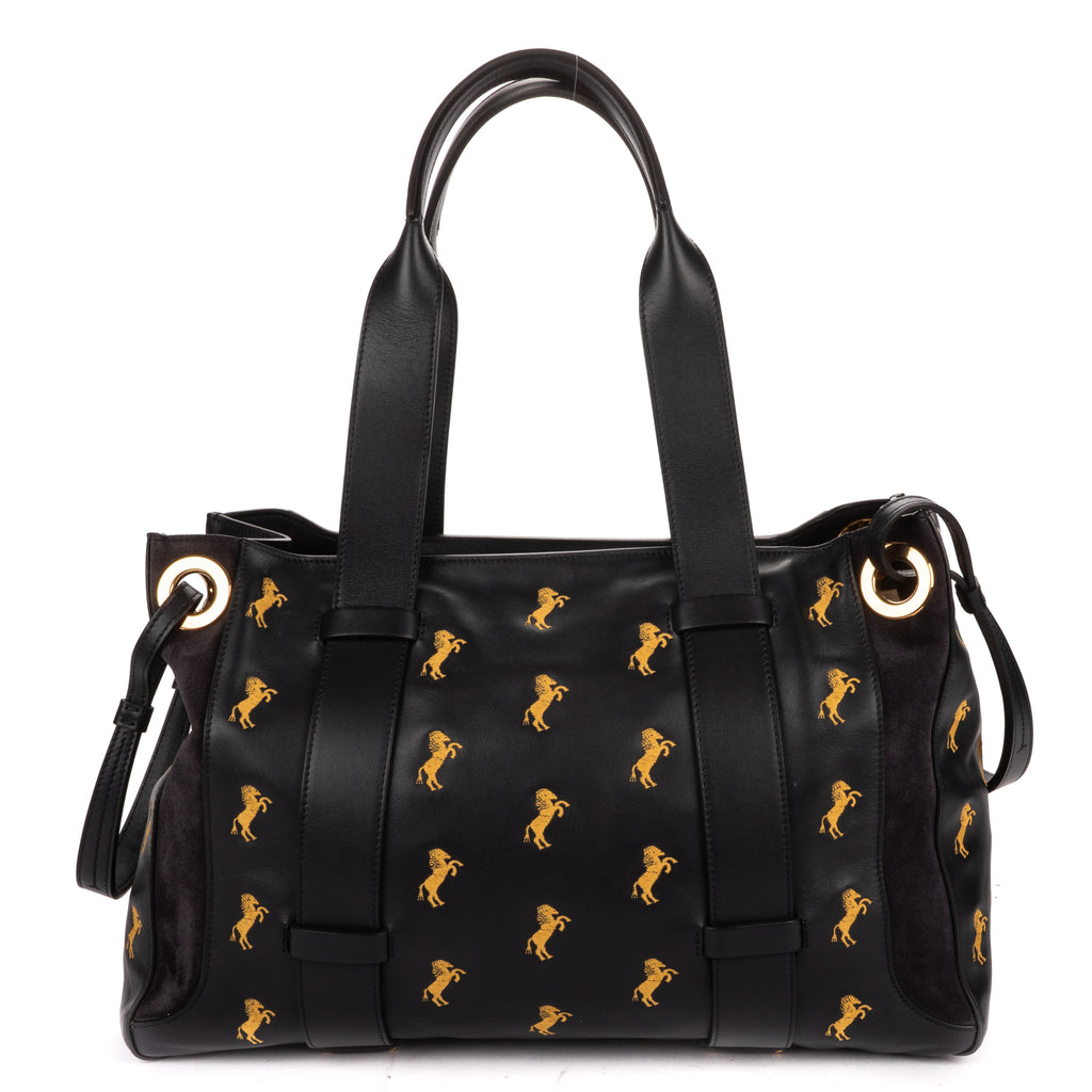 Shoulder Bag Tao Zipped Tote Black Embrodered Calfskin Leather