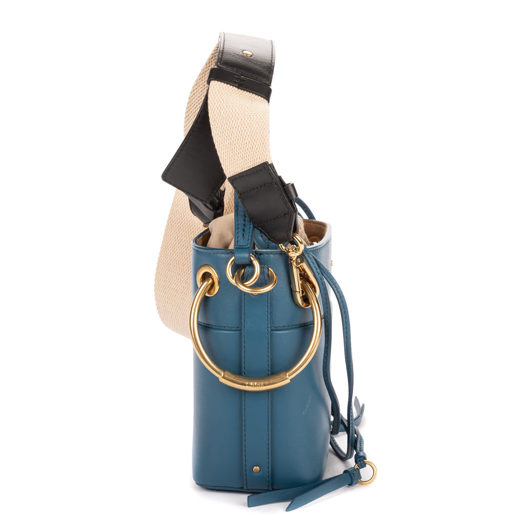 Shoulder Bag Mini Roy Bucket Mini Blue Calfskin Leather