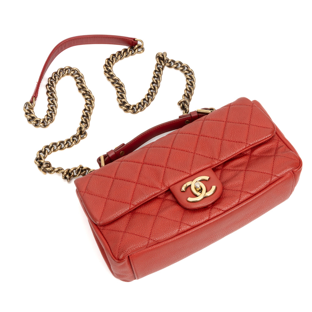 Shoulder Bag Urban Day Chain Flap Red Caviar Quilted Leather