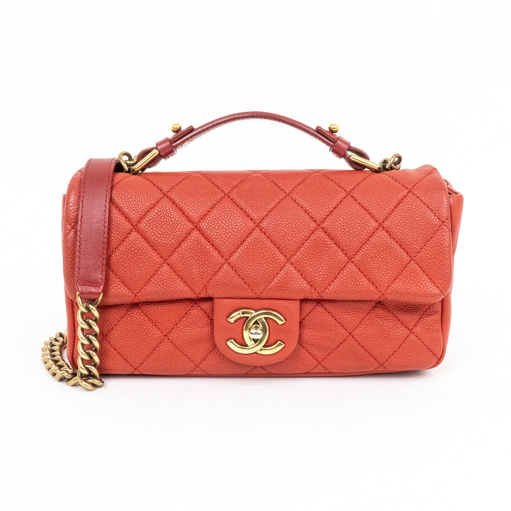 Shoulder Bag Urban Day Chain Flap Red Caviar Quilted Leather